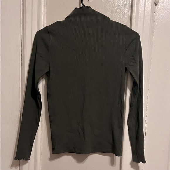 LOFT Olive Ribbed Ruffle Crewneck - Picture 3 of 7